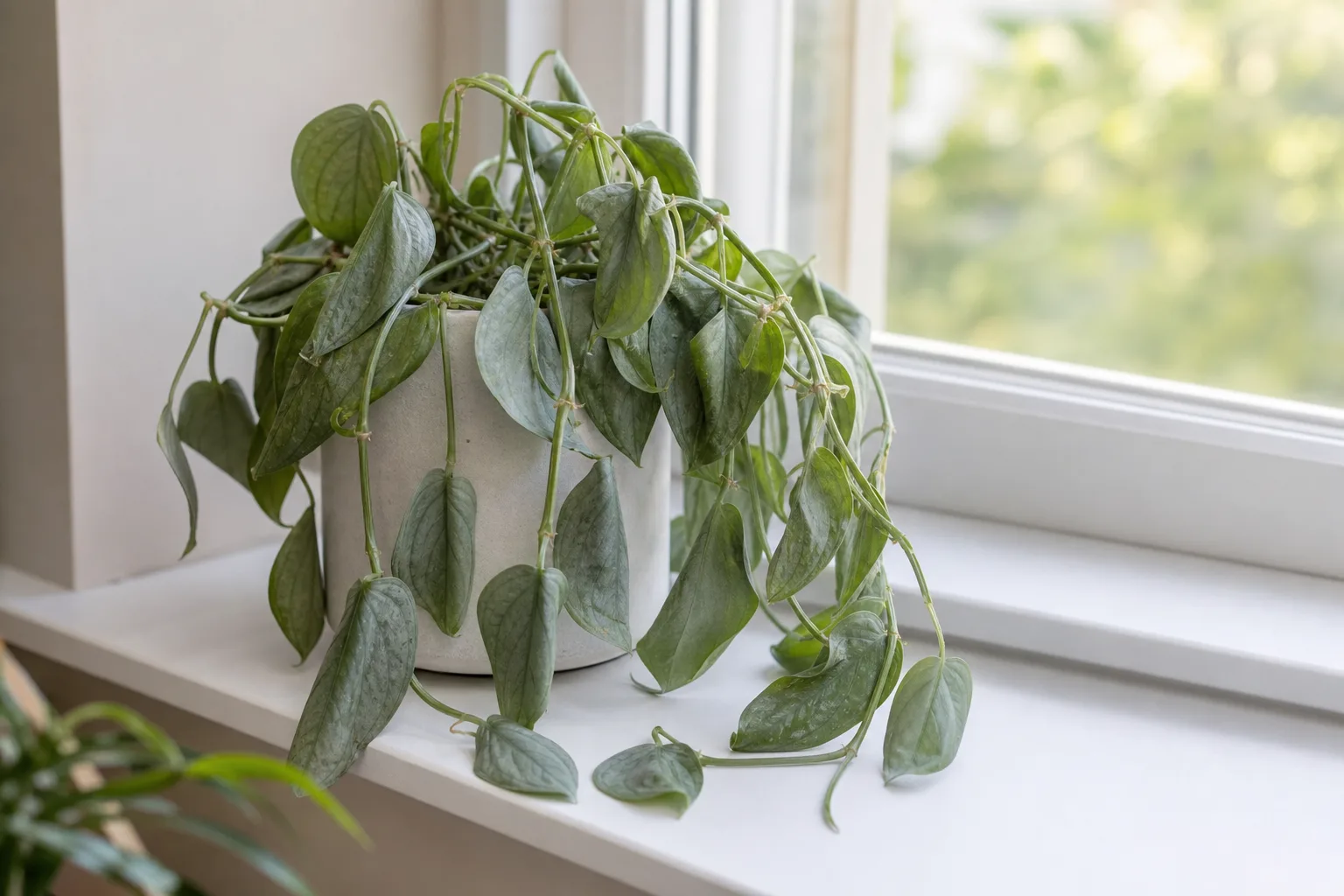Wilting on Cebu Blue Pothos - limp arrow-shaped silvery blue-green leaves hanging on softened petioles