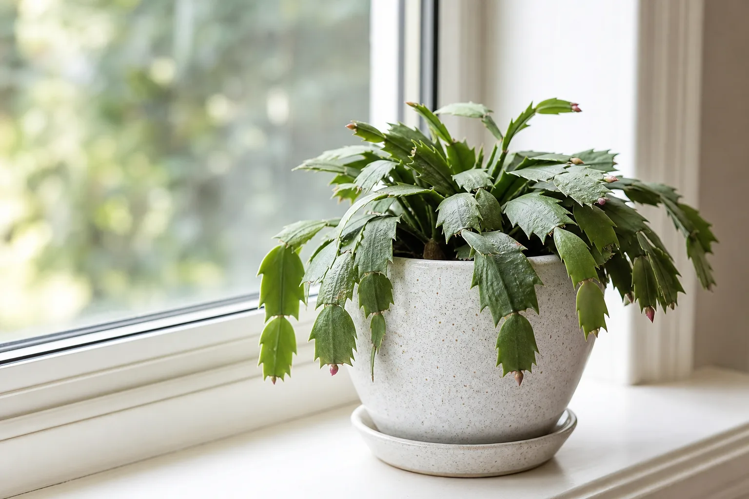 Slow growth on Christmas cactus - firm green segments with minimal new tip elongation