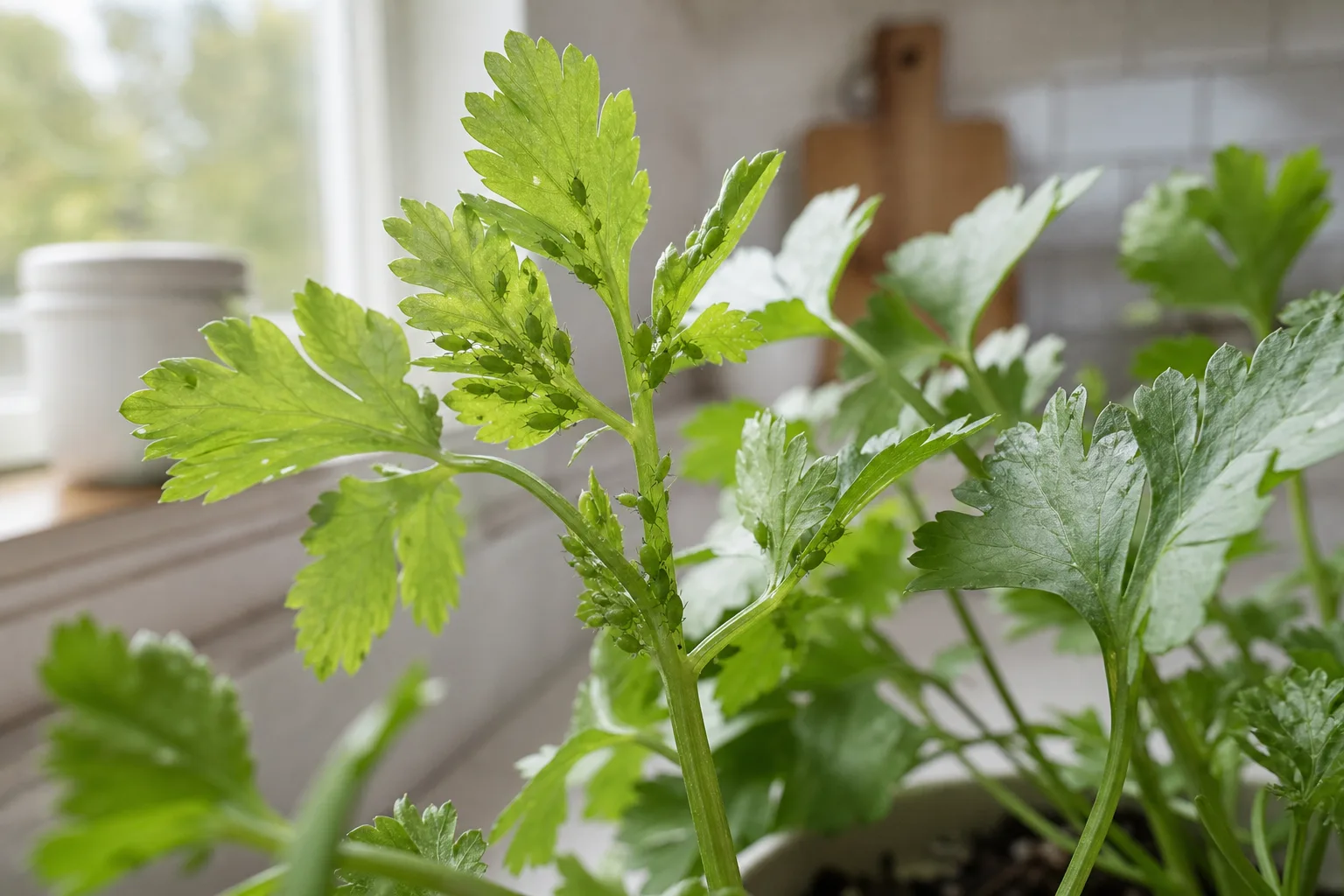 Aphids on Coriander - visible symptom on the plant