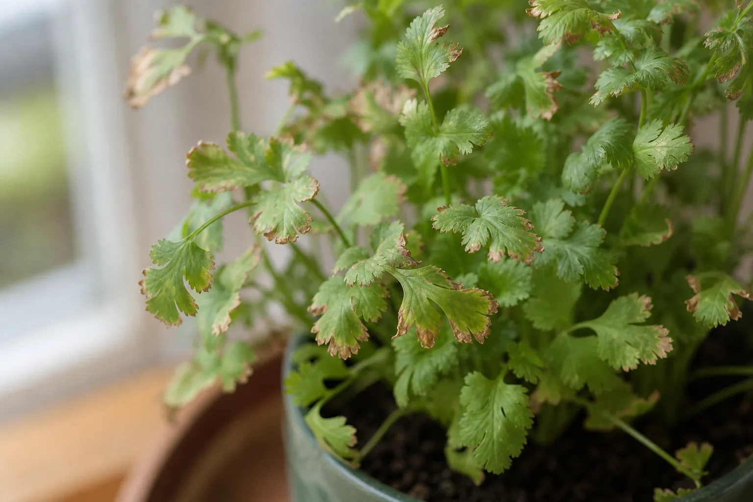 Low Humidity on Coriander - visible symptom on the plant