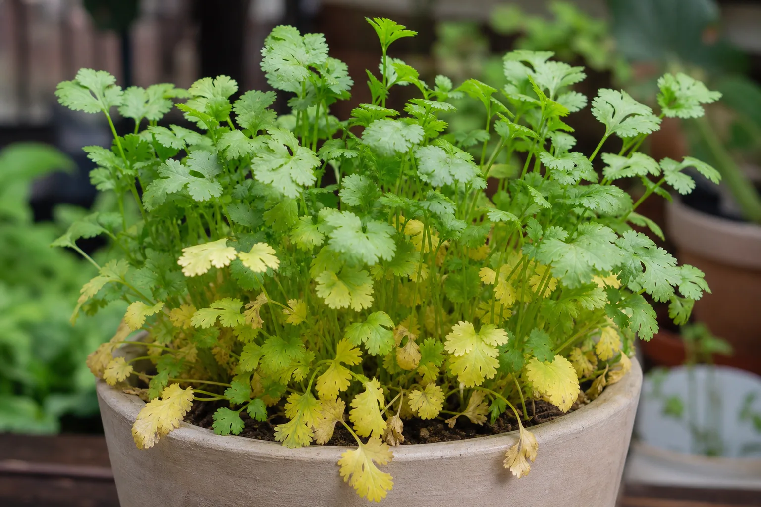 Yellow Leaves on Coriander - visible symptom on the plant