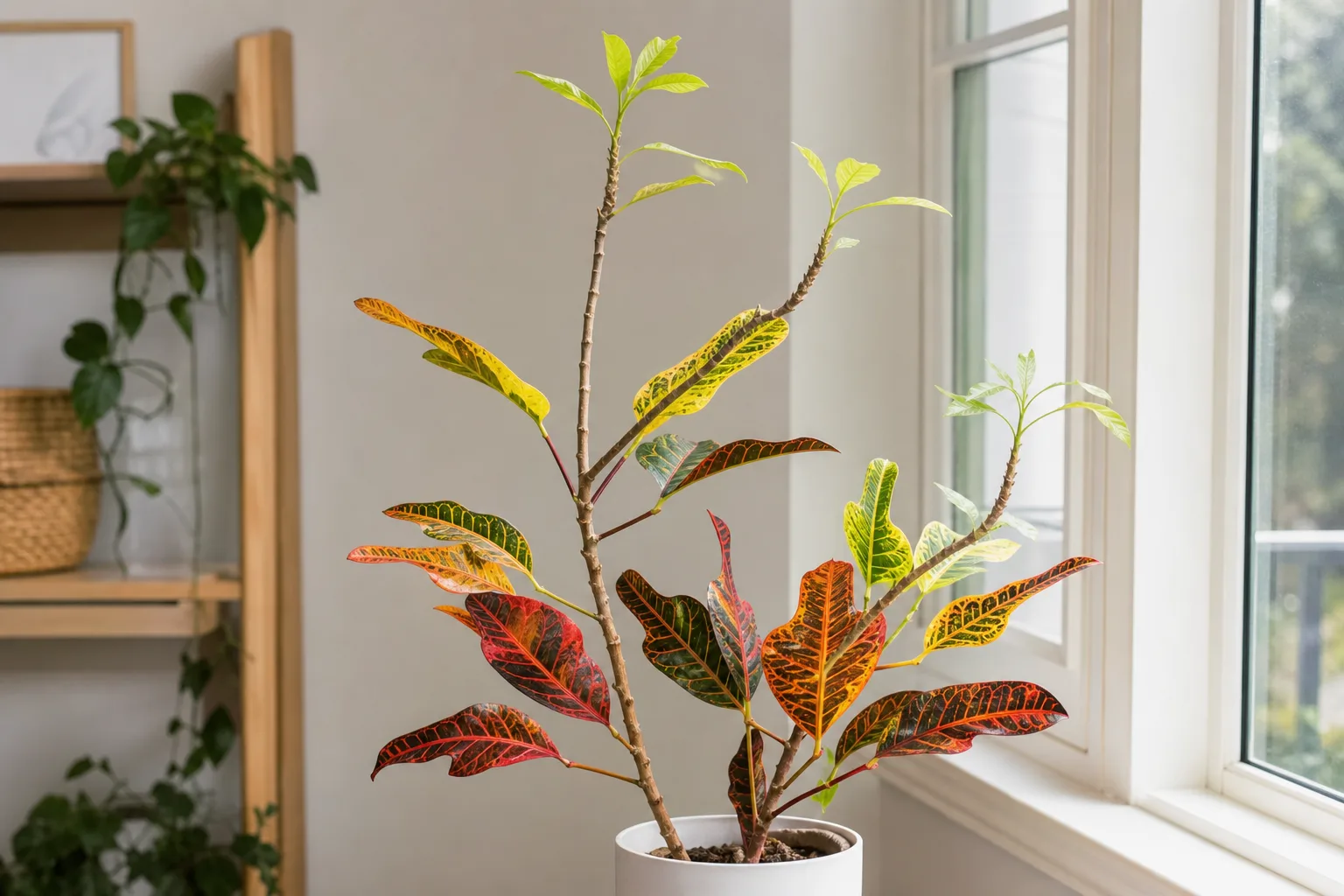 Leggy Growth on Croton - visible symptom on the plant