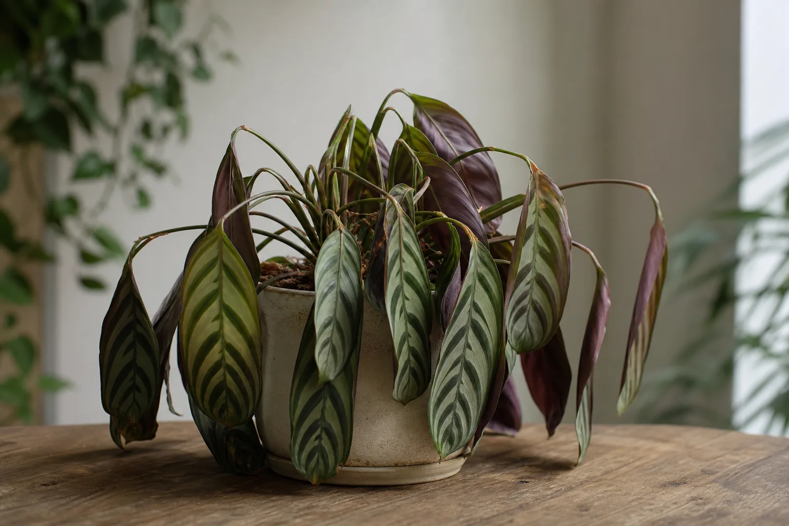 Drooping Leaves on Ctenanthe - visible symptom on the plant