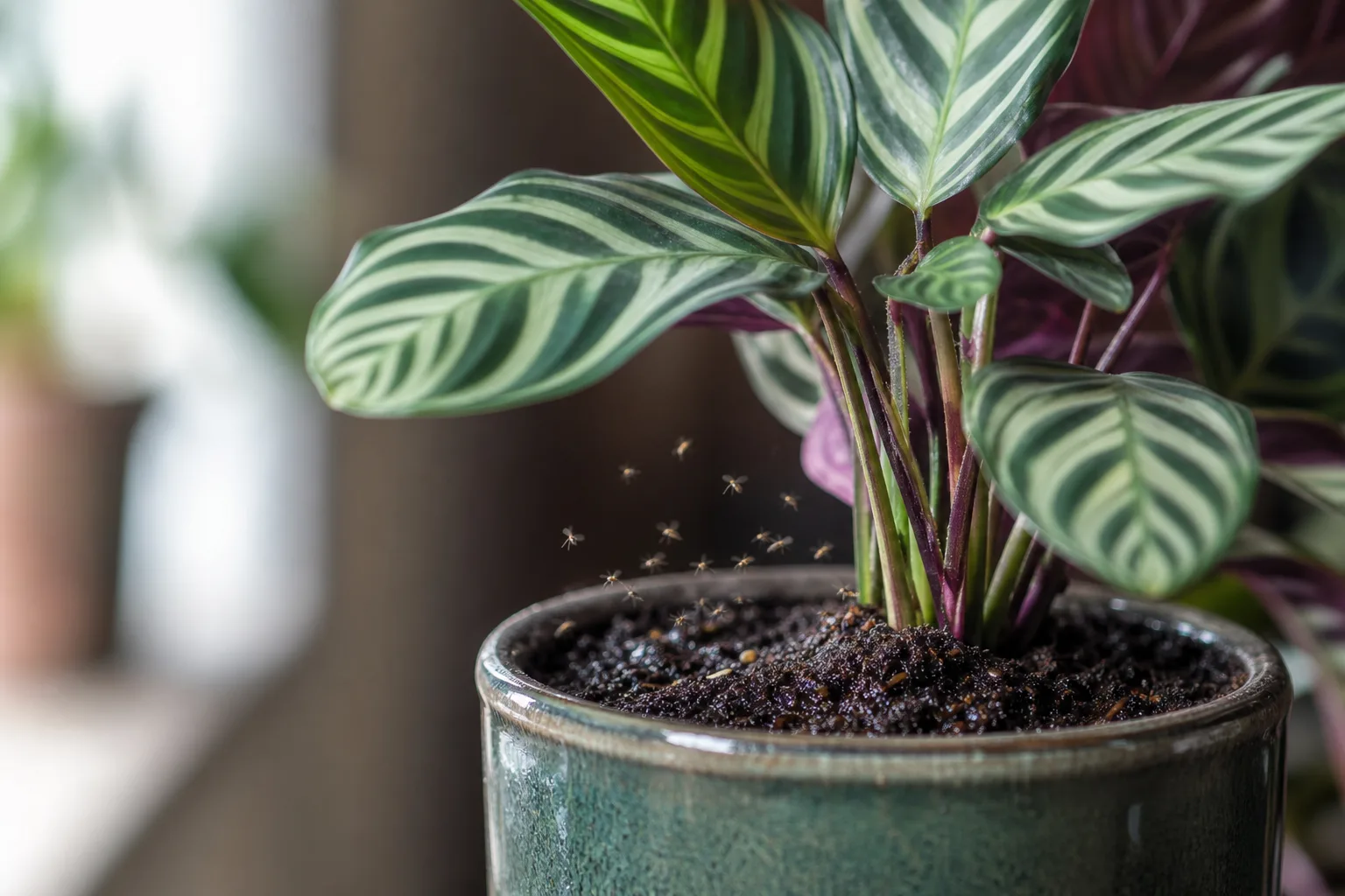 Fungus Gnats on Ctenanthe - visible symptom on the plant