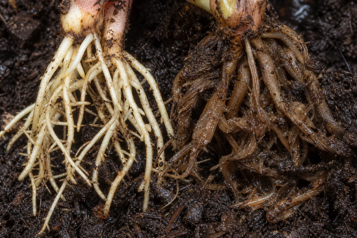 Close-up of Root Rot on Ctenanthe - diagnostic detail