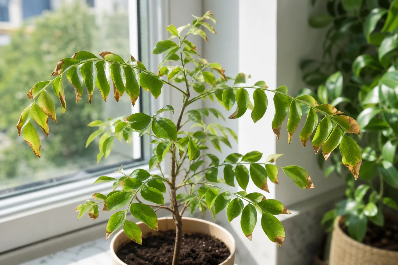 Low Humidity on Curry Leaf Plant - visible symptom on the plant