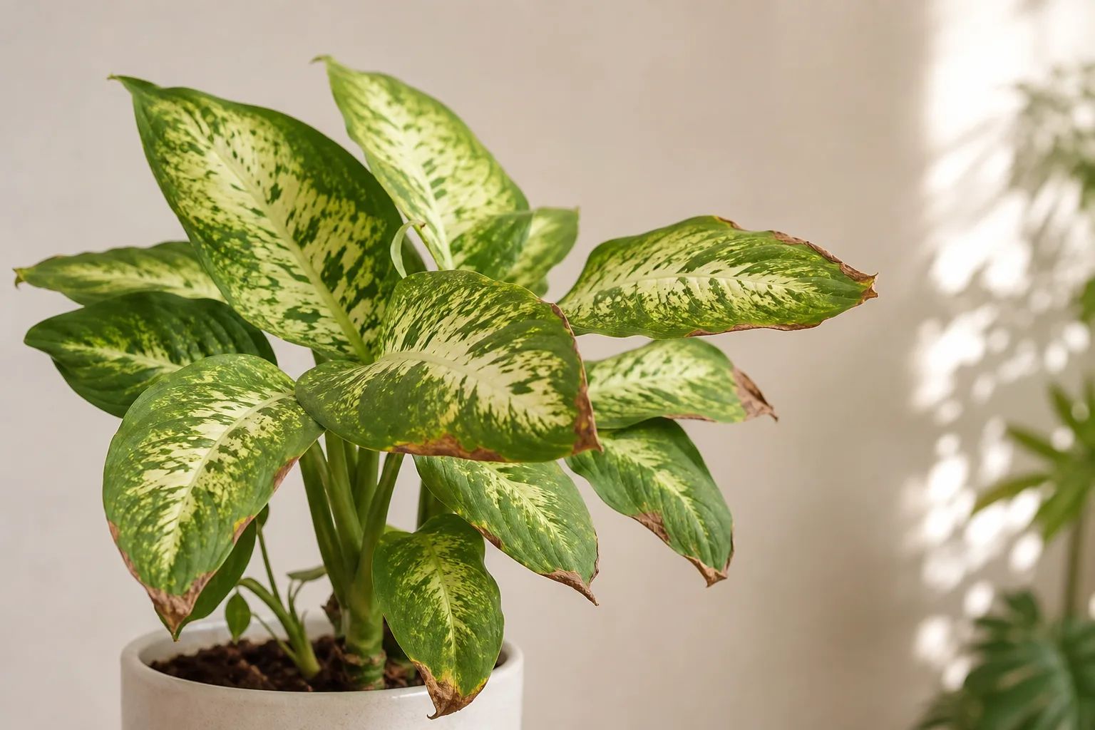 Brown Tips on Dieffenbachia - visible symptom on the plant