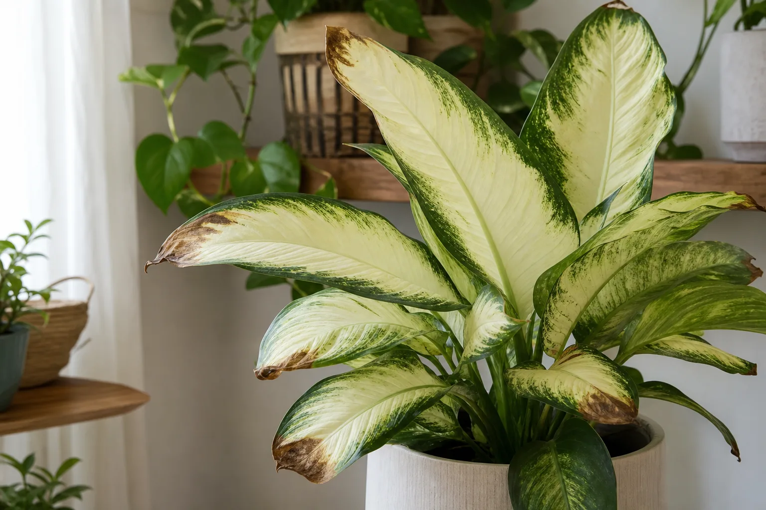 Brown Tips on Dieffenbachia Camille - visible symptom on the plant