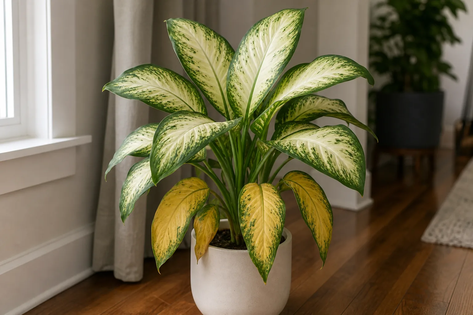 Yellow Leaves on Dieffenbachia Camille - visible symptom on the plant