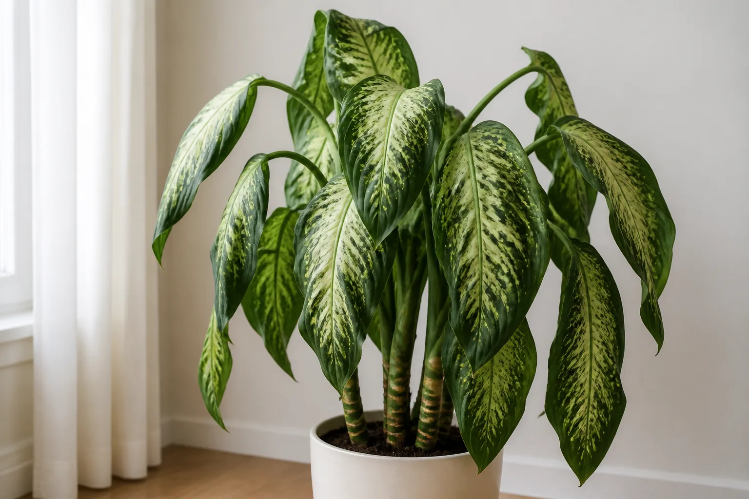 Drooping Leaves on Dieffenbachia - visible symptom on the plant