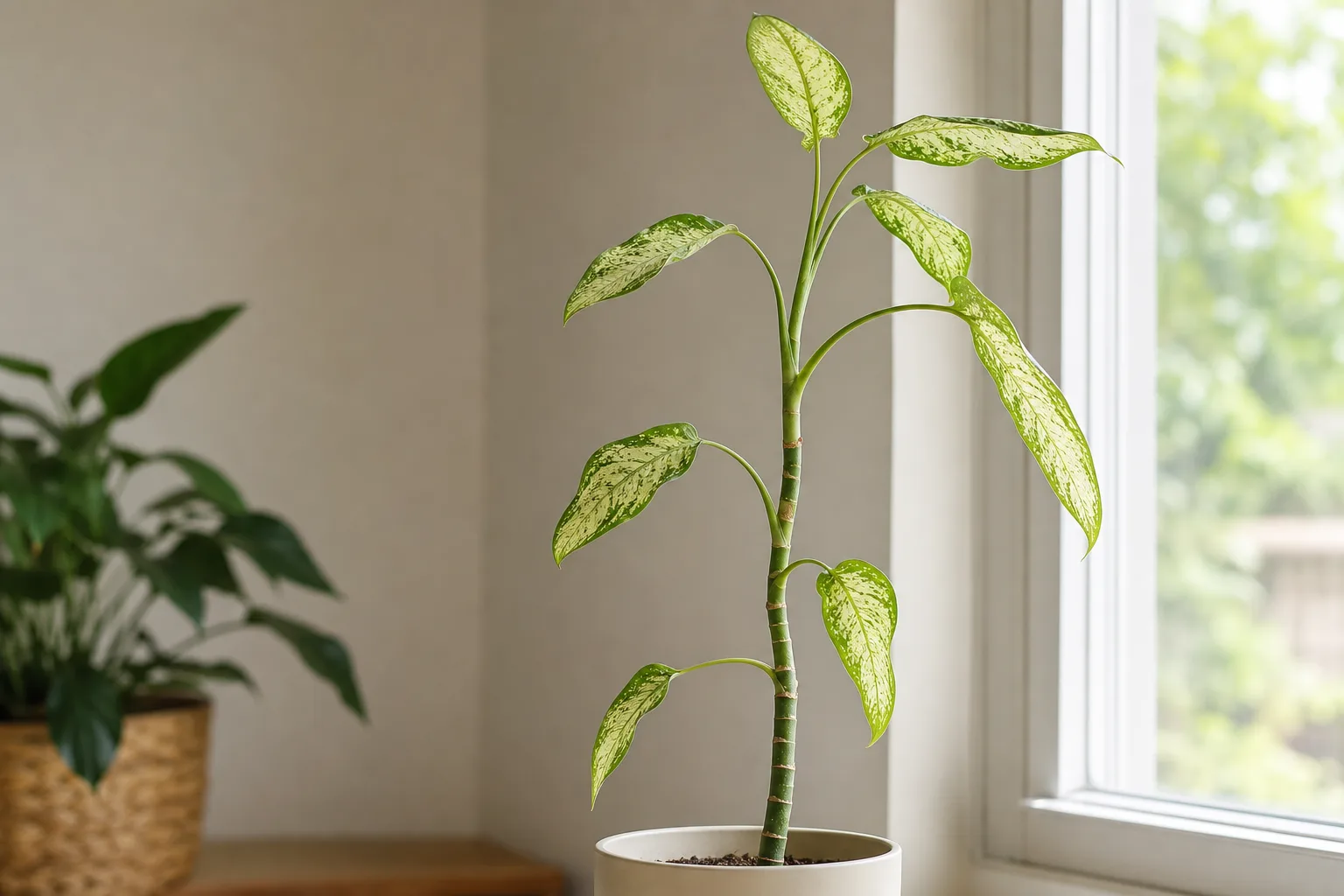 Leggy Growth on Dieffenbachia - visible symptom on the plant