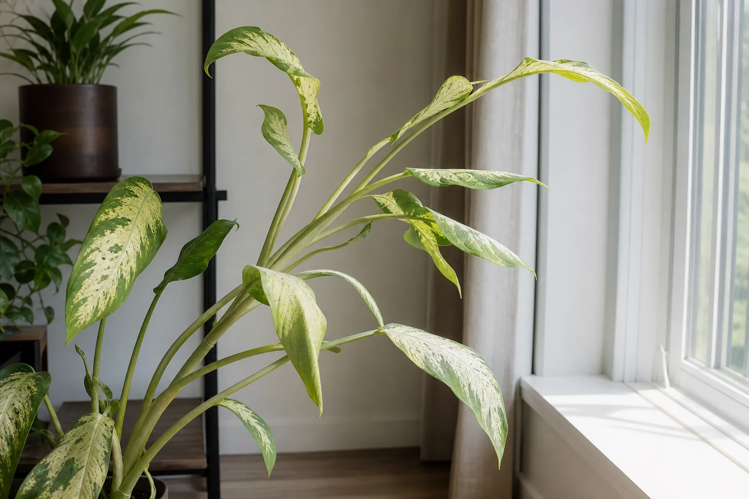 Not Enough Light on Dieffenbachia - visible symptom on the plant