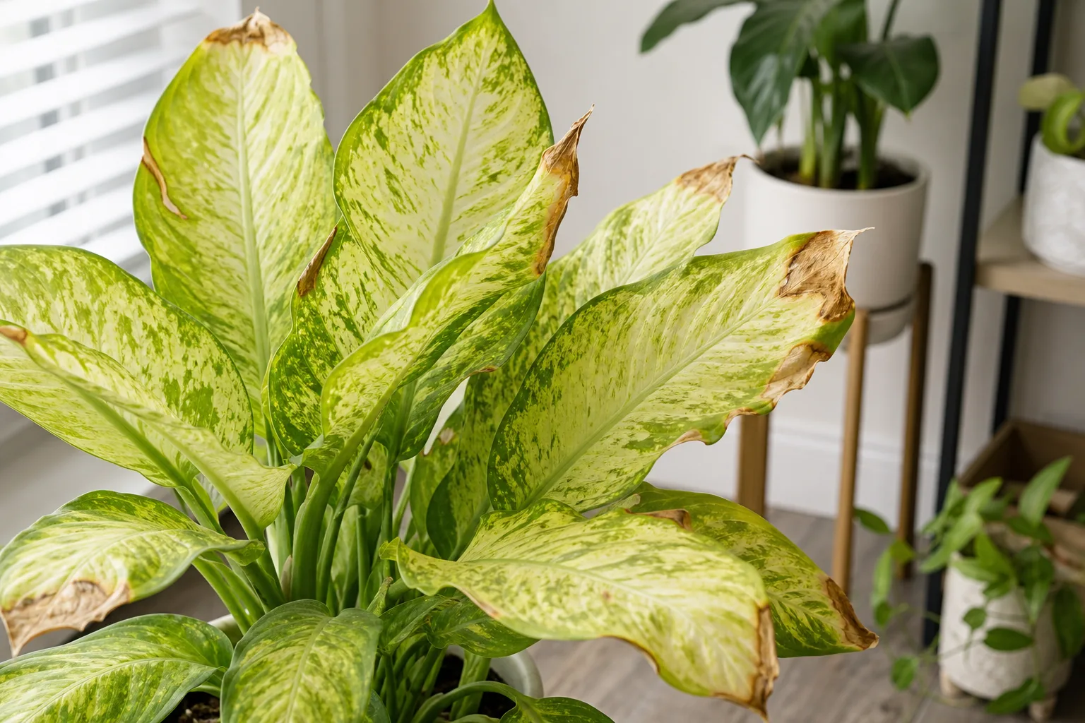 Low Humidity on Dieffenbachia Tropic Snow - visible symptom on the plant