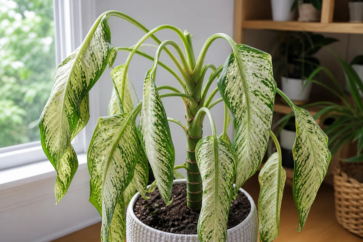 Wilting on Dieffenbachia Tropic Snow - visible symptom on the plant