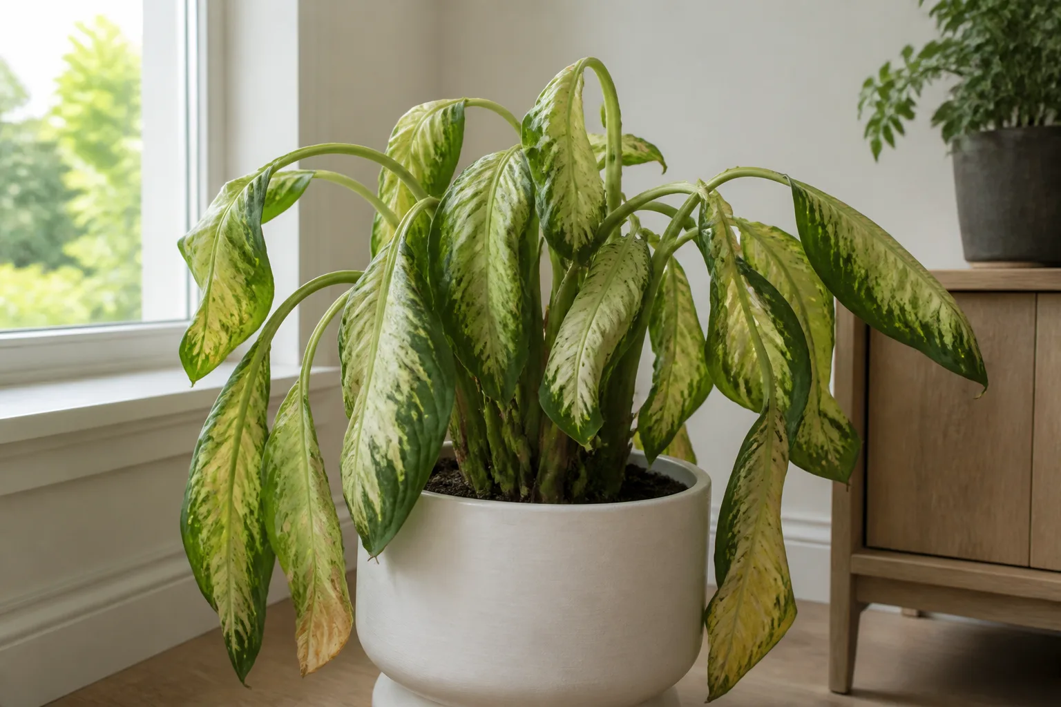 Wilting on Dieffenbachia - visible symptom on the plant