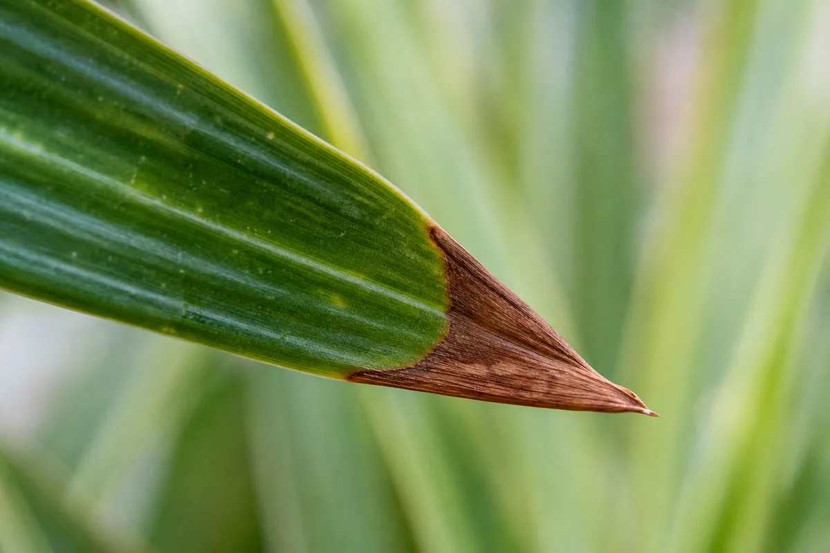 Close-up of Brown Tips on Dracaena - diagnostic detail
