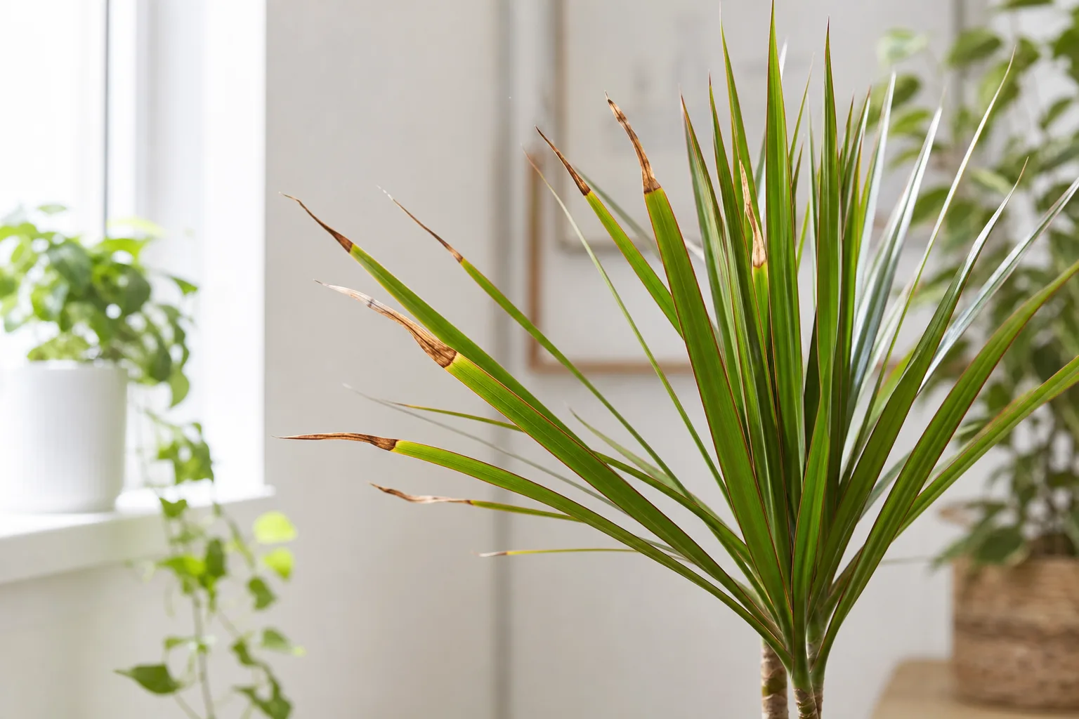 Brown Tips on Dracaena - visible symptom on the plant