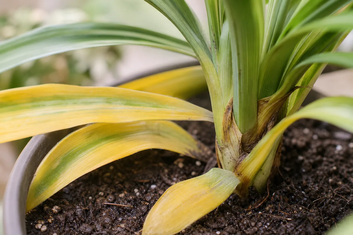 Close-up of Overwatering on Dracaena - diagnostic detail