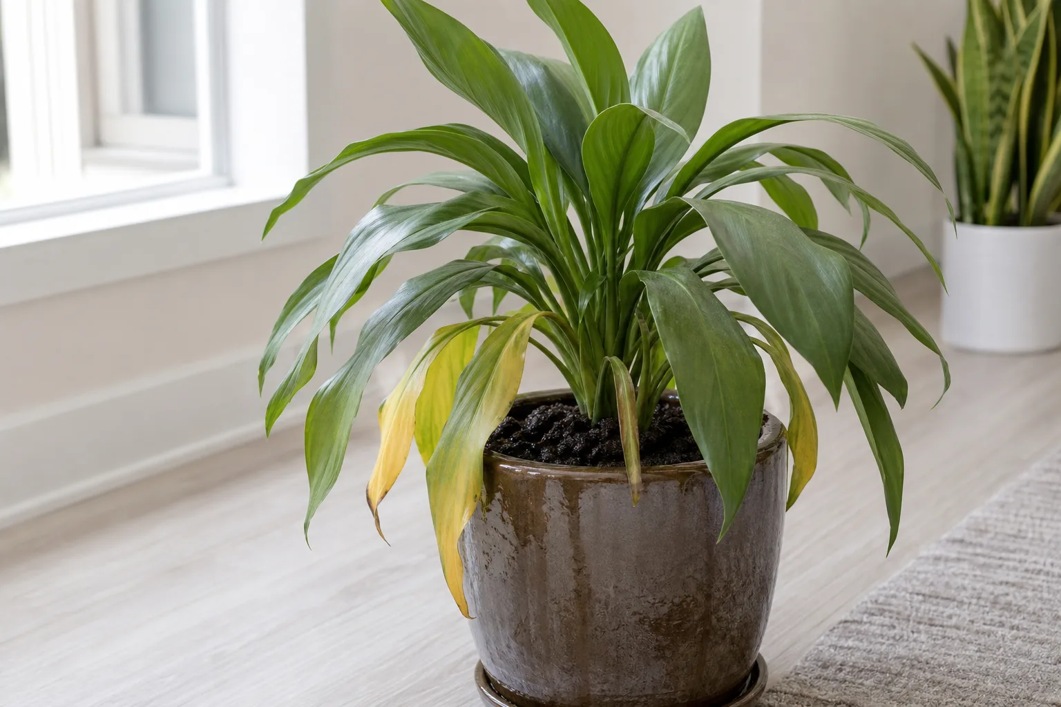 Overwatering on Dracaena - visible symptom on the plant