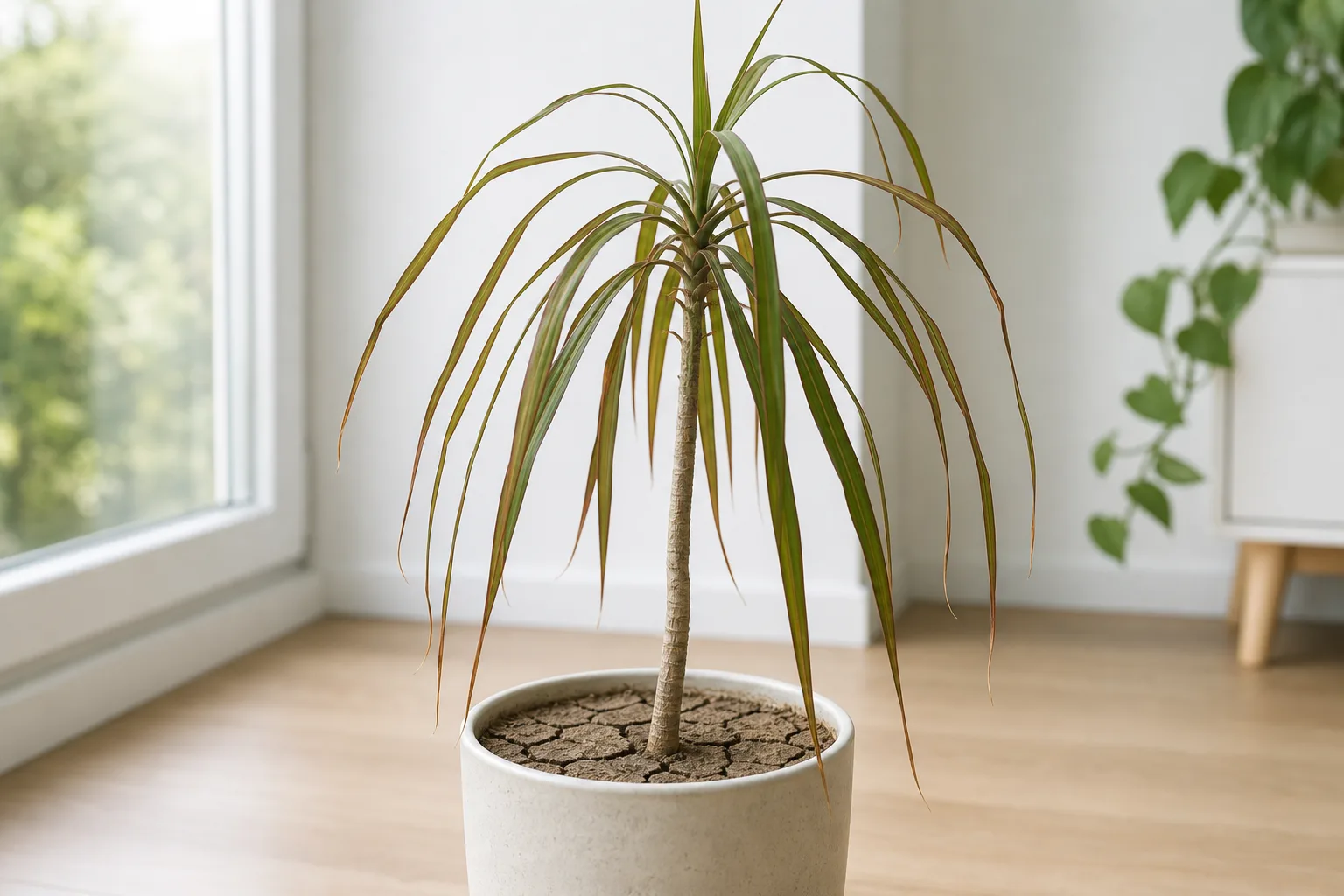 Underwatering on Dracaena - visible symptom on the plant