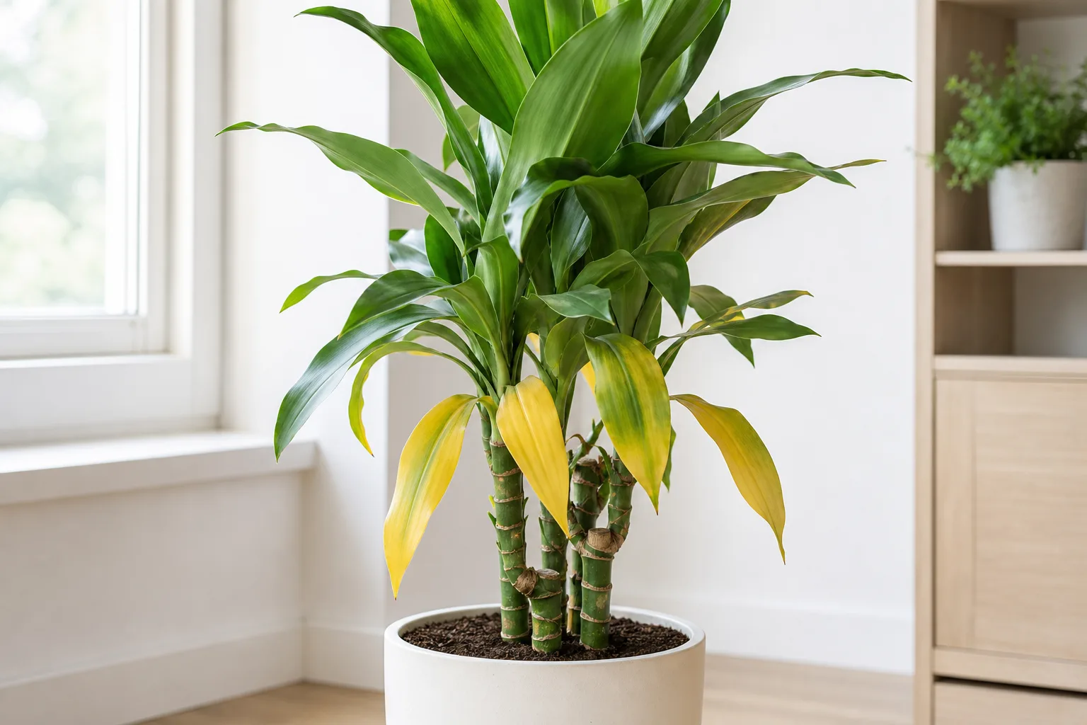 Yellow Leaves on Dracaena - visible symptom on the plant