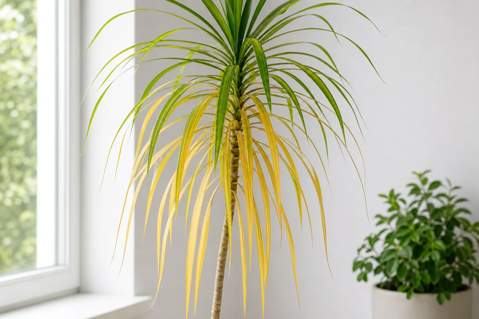 Yellow Leaves on Dragon Tree - visible symptom on the plant