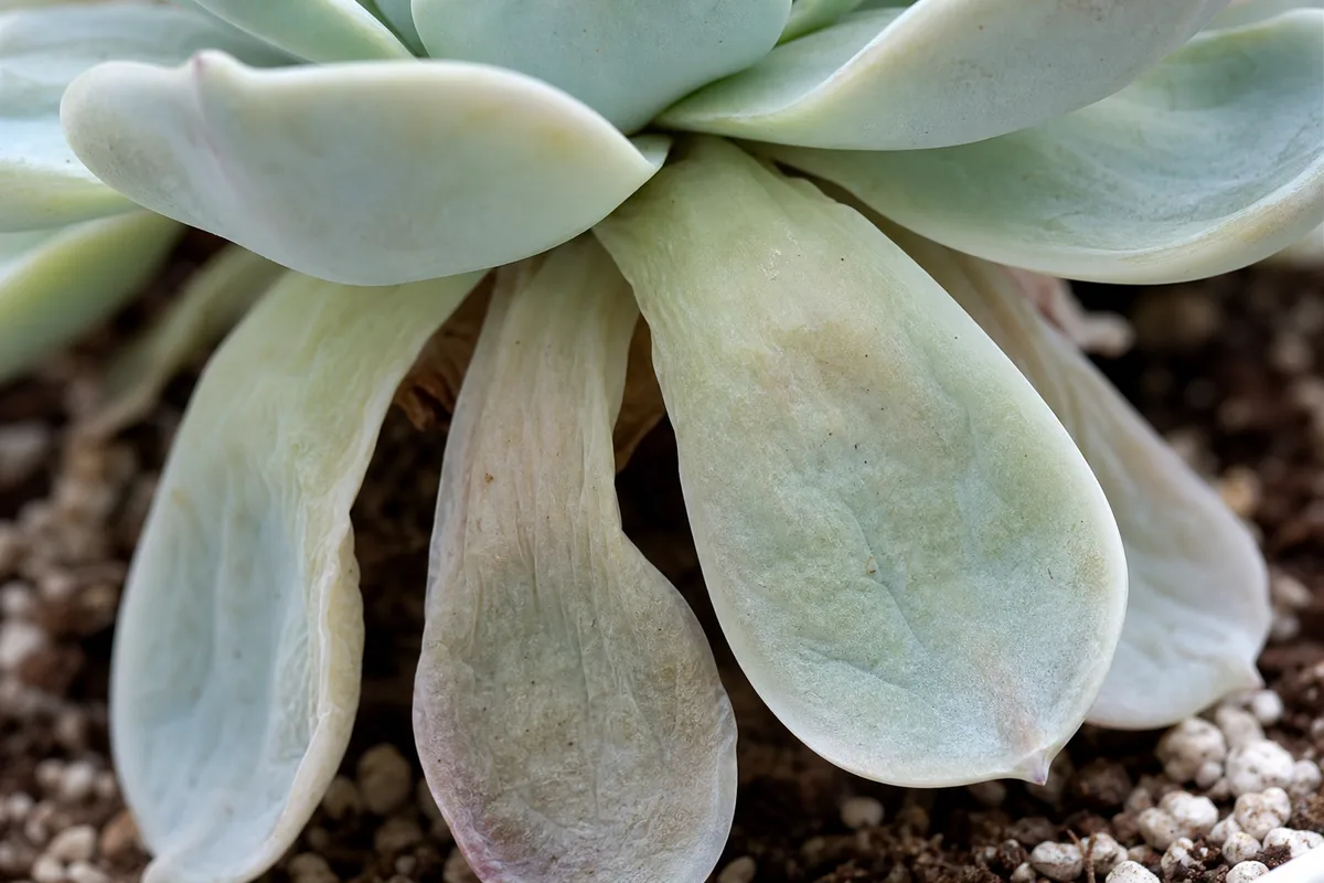 Close-up of Drooping Leaves on Echeveria - diagnostic detail