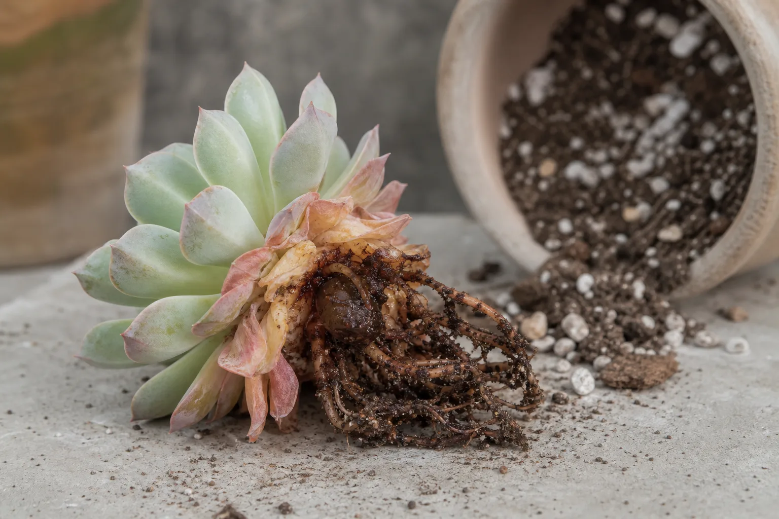 Root Rot on Echeveria - visible symptom on the plant