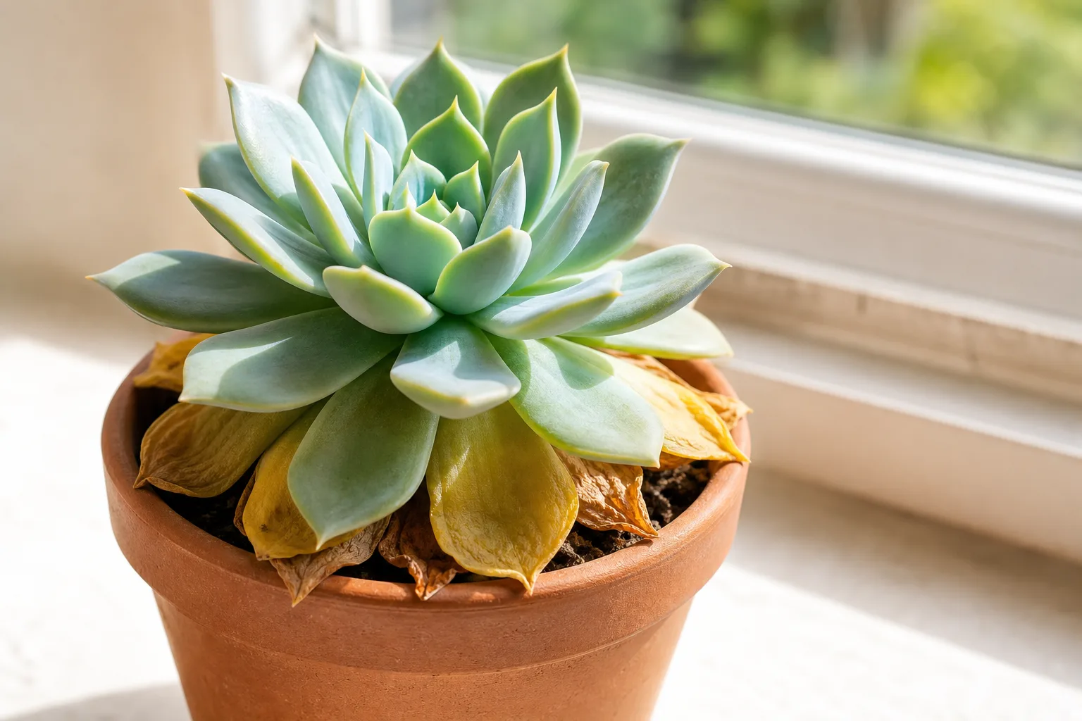 Yellow Leaves on Echeveria - visible symptom on the plant