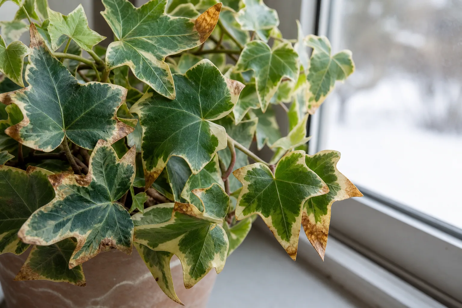 Brown Tips on English Ivy - visible symptom on the plant