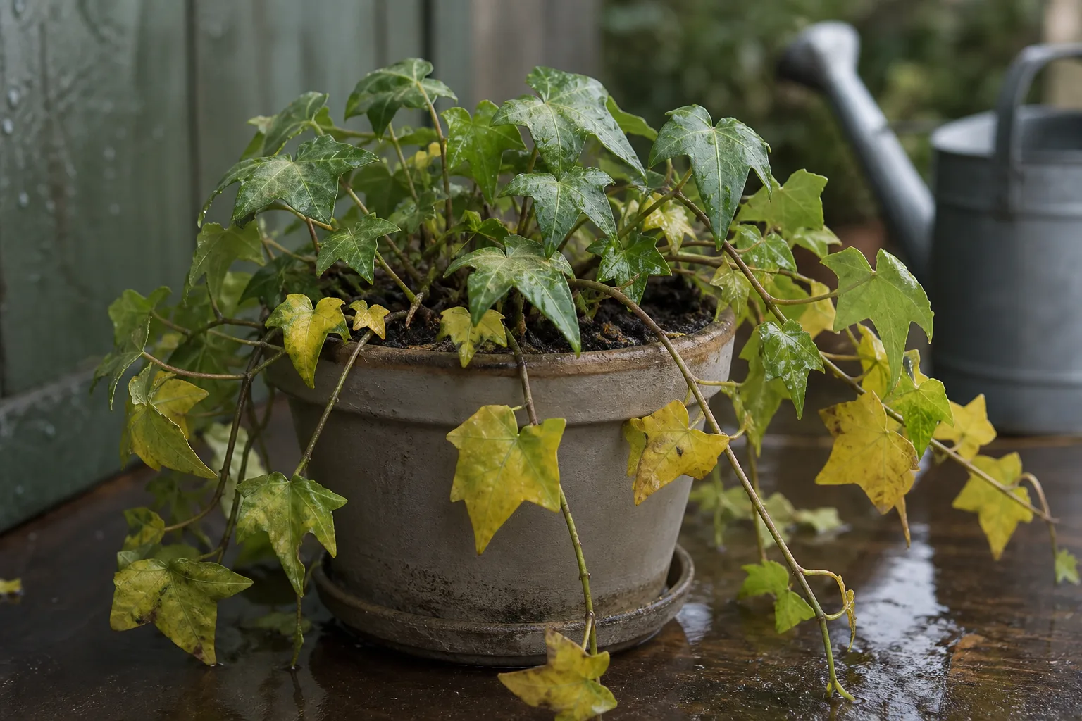 Overwatering on English Ivy - visible symptom on the plant