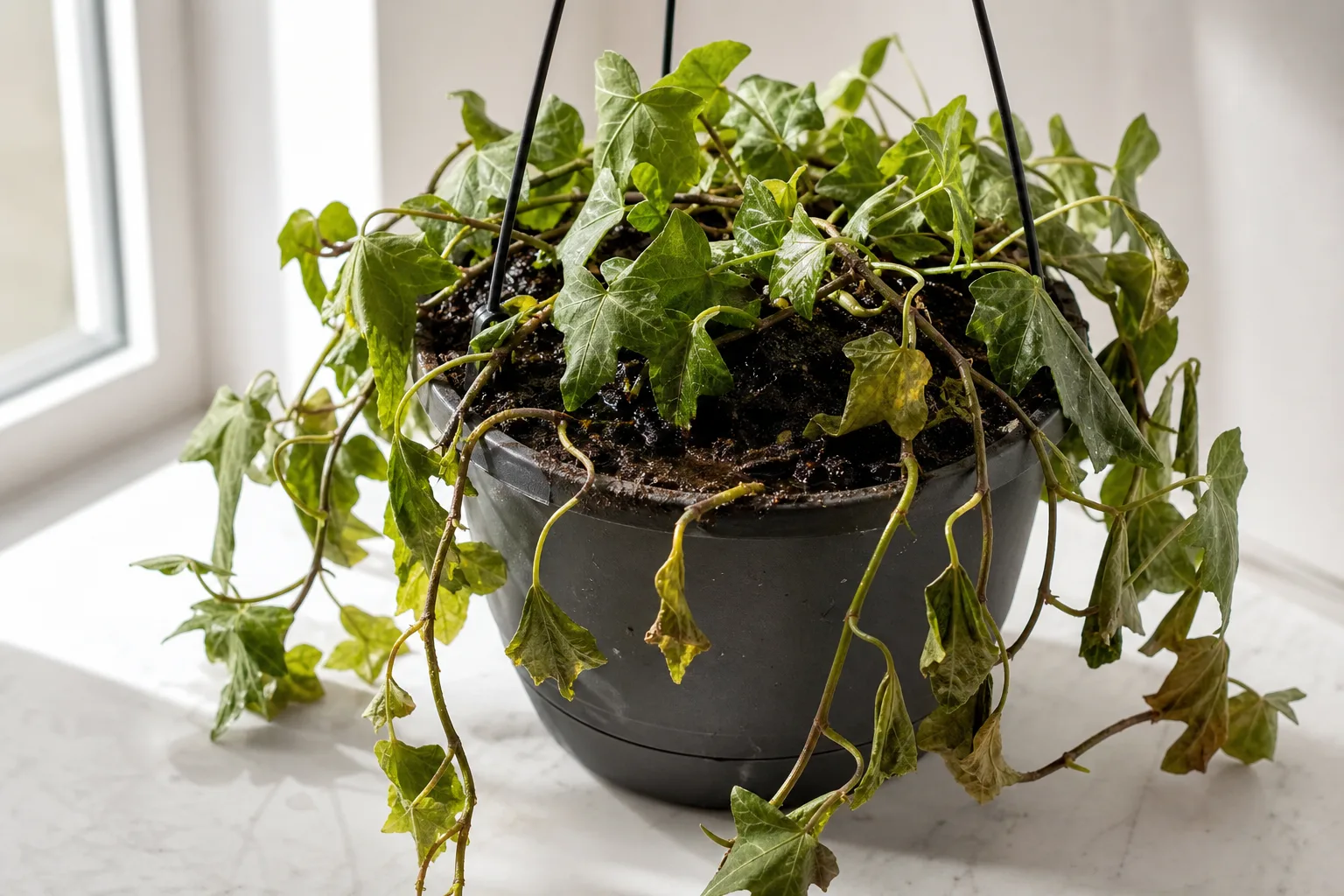 Root Rot on English Ivy - visible symptom on the plant