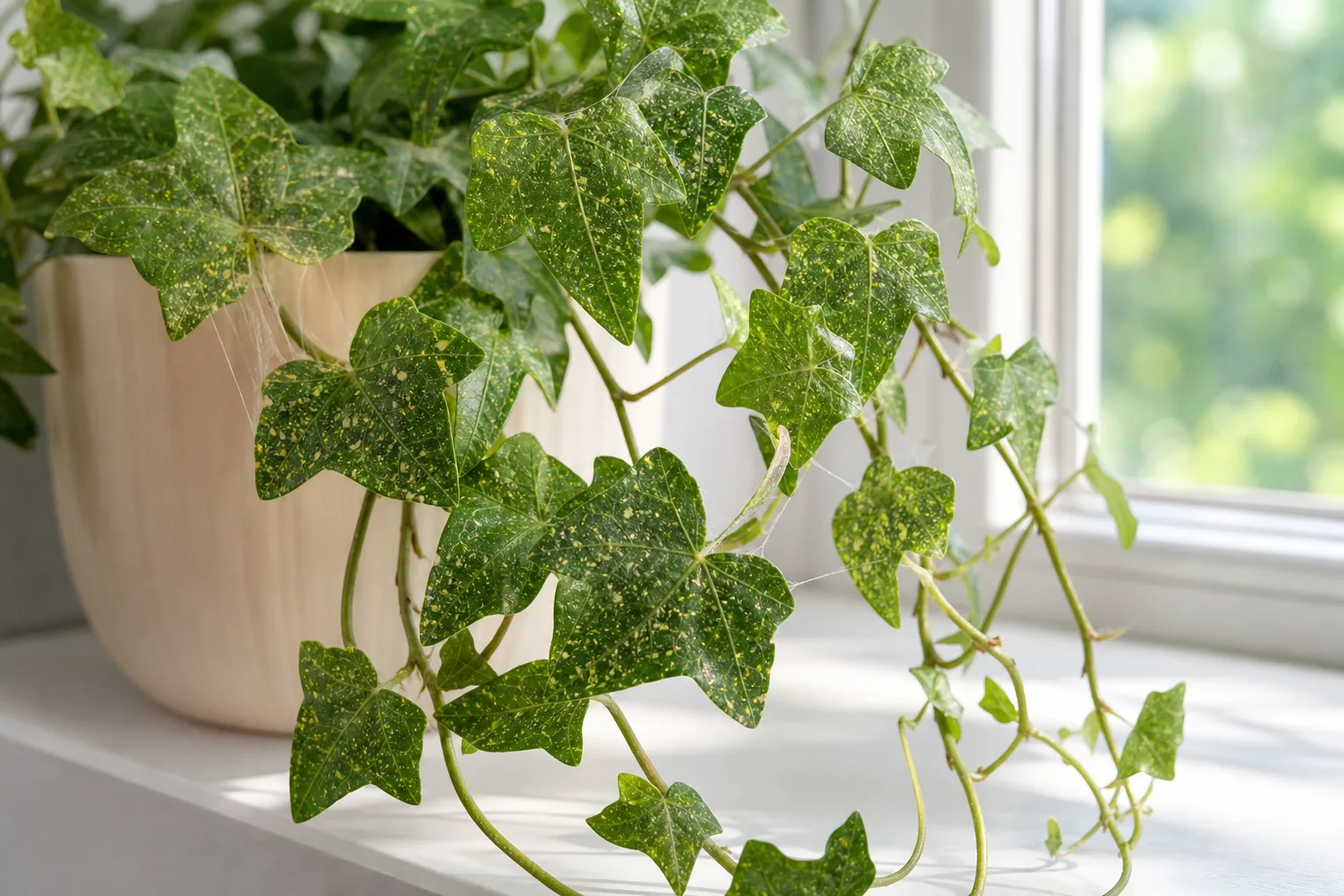 Spider Mites on English Ivy - visible symptom on the plant