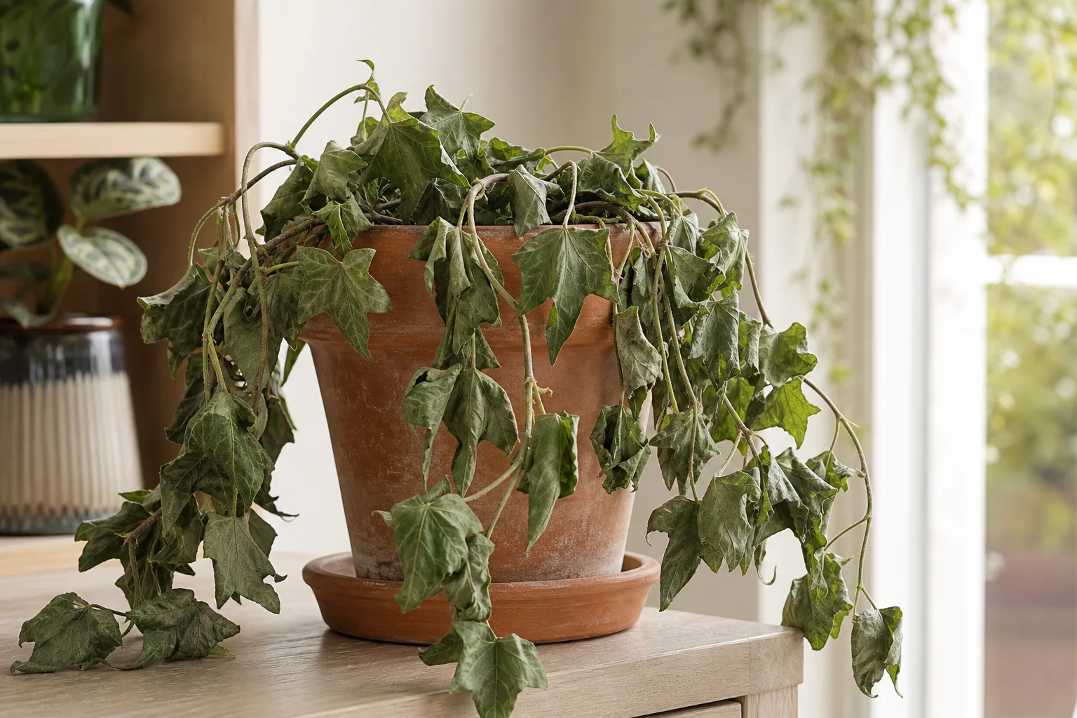 Wilting on English Ivy - visible symptom on the plant