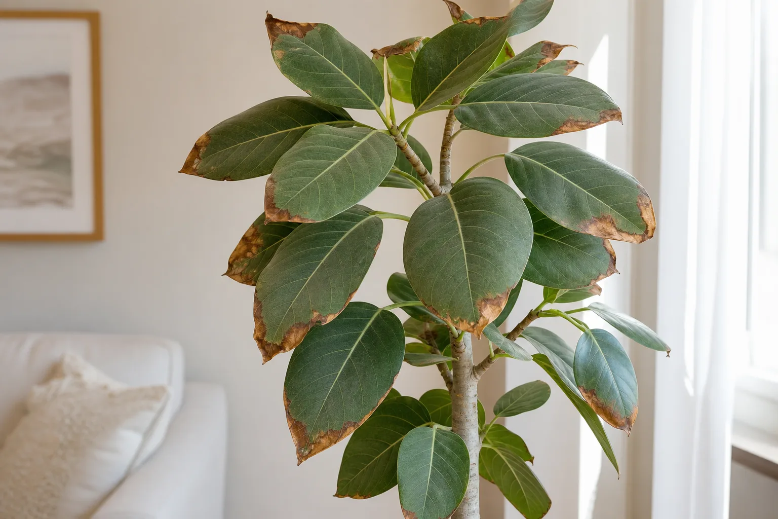 Brown Tips on Ficus Audrey - visible symptom on the plant