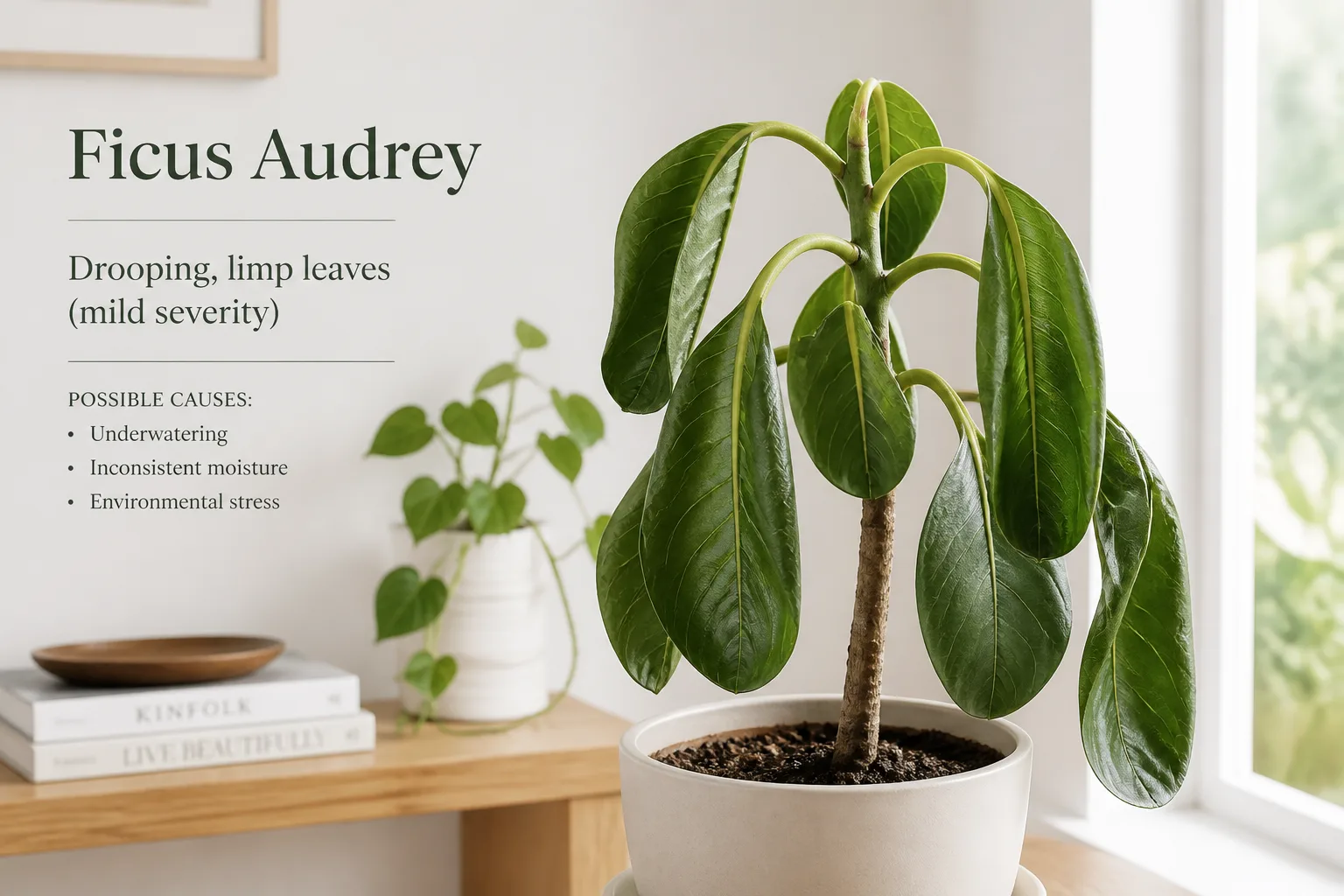 Drooping Leaves on Ficus Audrey - visible symptom on the plant