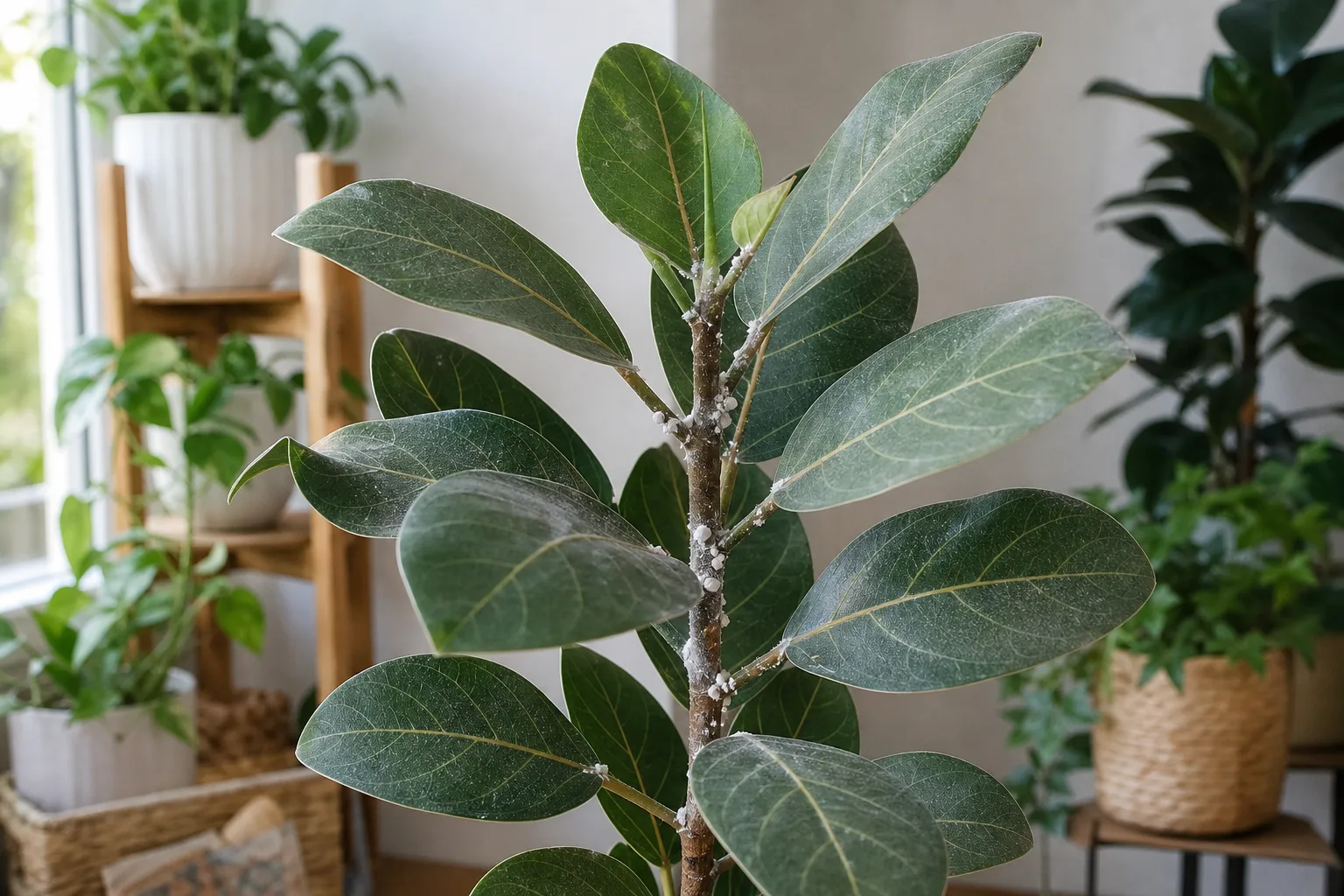 Mealybugs on Ficus Audrey - visible symptom on the plant