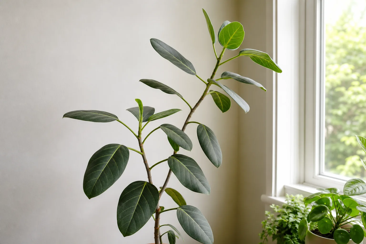 Not enough light on Ficus Audrey - long gaps between leaves, smaller new growth, and lean toward window