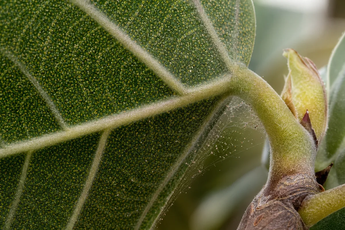 Close-up of Spider Mites on Ficus Audrey - diagnostic detail