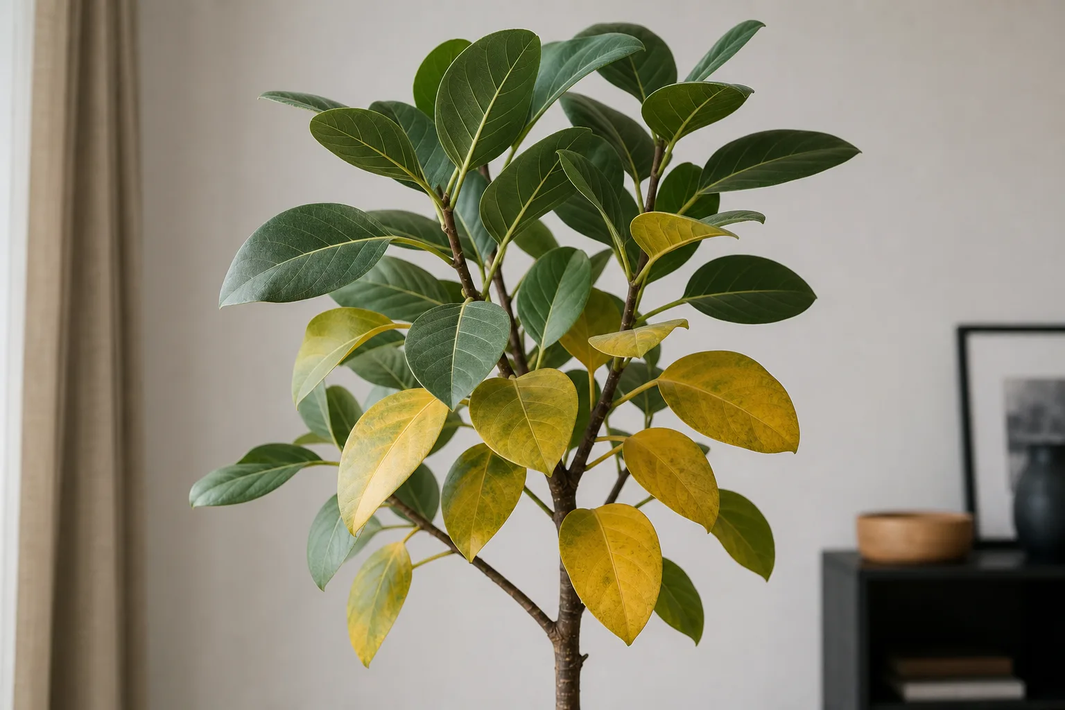 Yellow Leaves on Ficus Audrey - visible symptom on the plant
