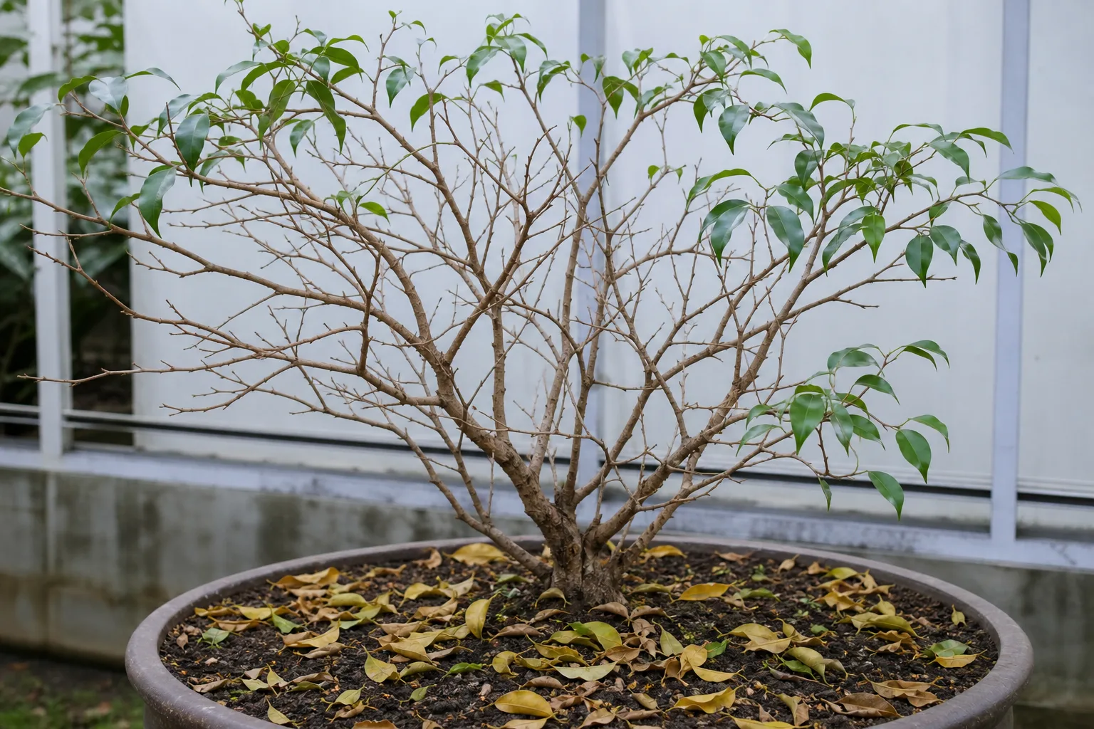 Leaf Drop on Ficus Benjamina - visible symptom on the plant
