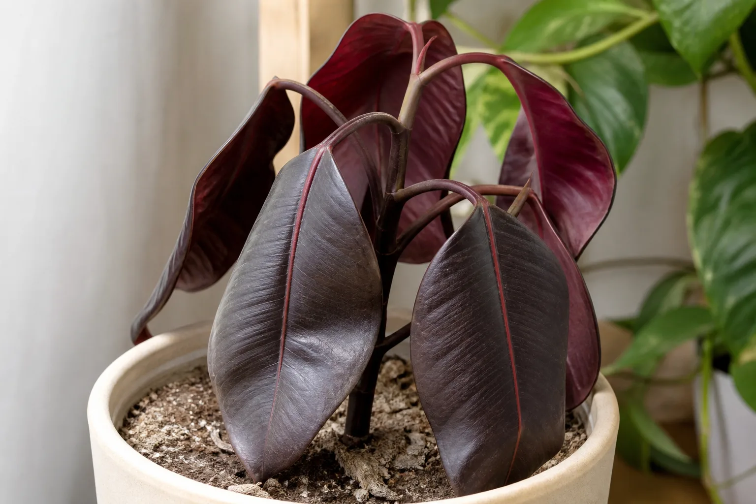 Underwatering on Ficus Burgundy - visible symptom on the plant