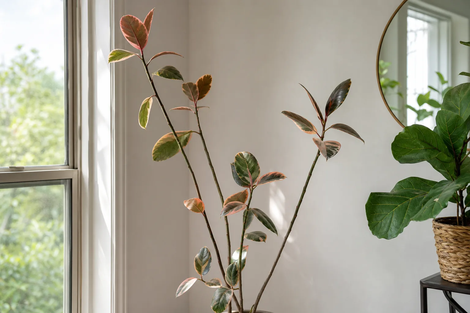 Leggy Growth on Ficus Elastica Ruby - visible symptom on the plant