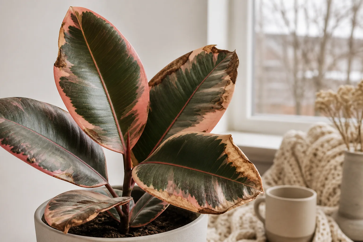 Low Humidity on Ficus Elastica Ruby - visible symptom on the plant