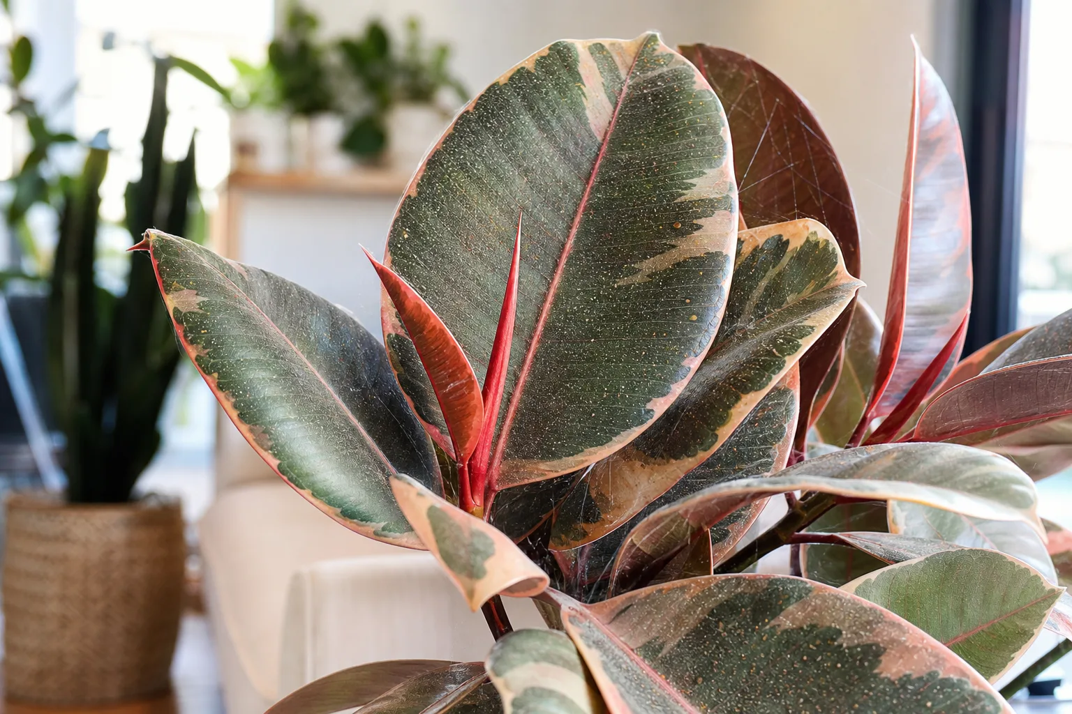 Spider Mites on Ficus Elastica Ruby - visible symptom on the plant
