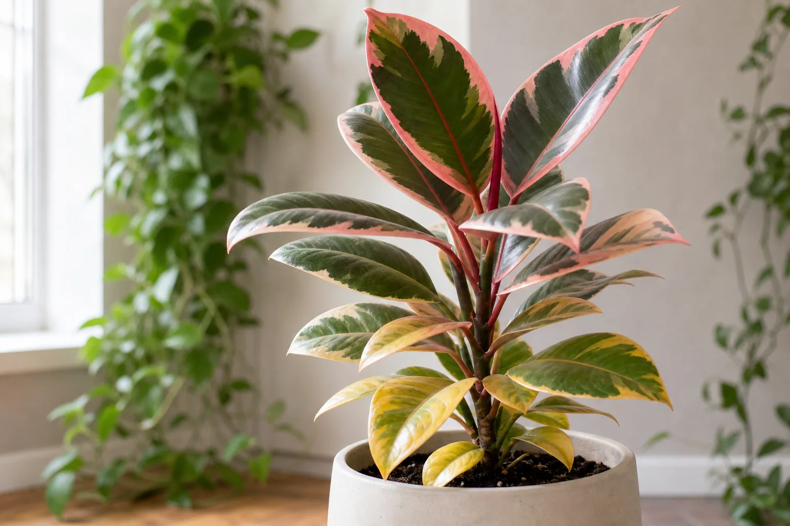 Yellow Leaves on Ficus Elastica Ruby - visible symptom on the plant