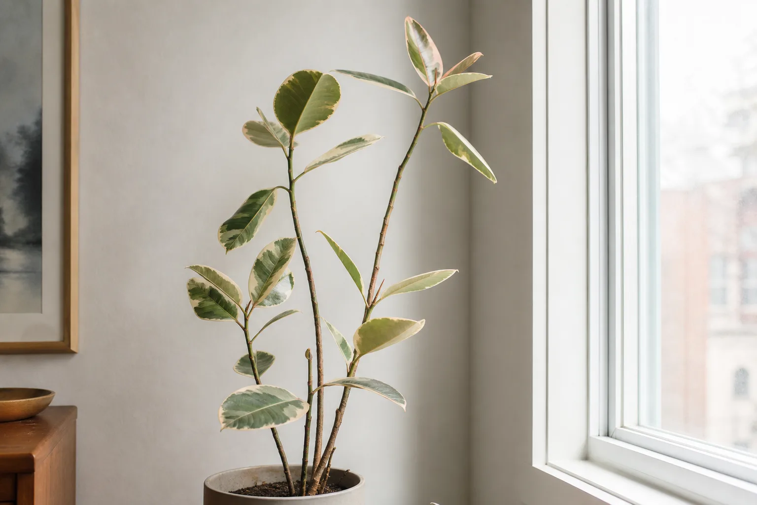 Leggy Growth on Ficus Tineke - visible symptom on the plant