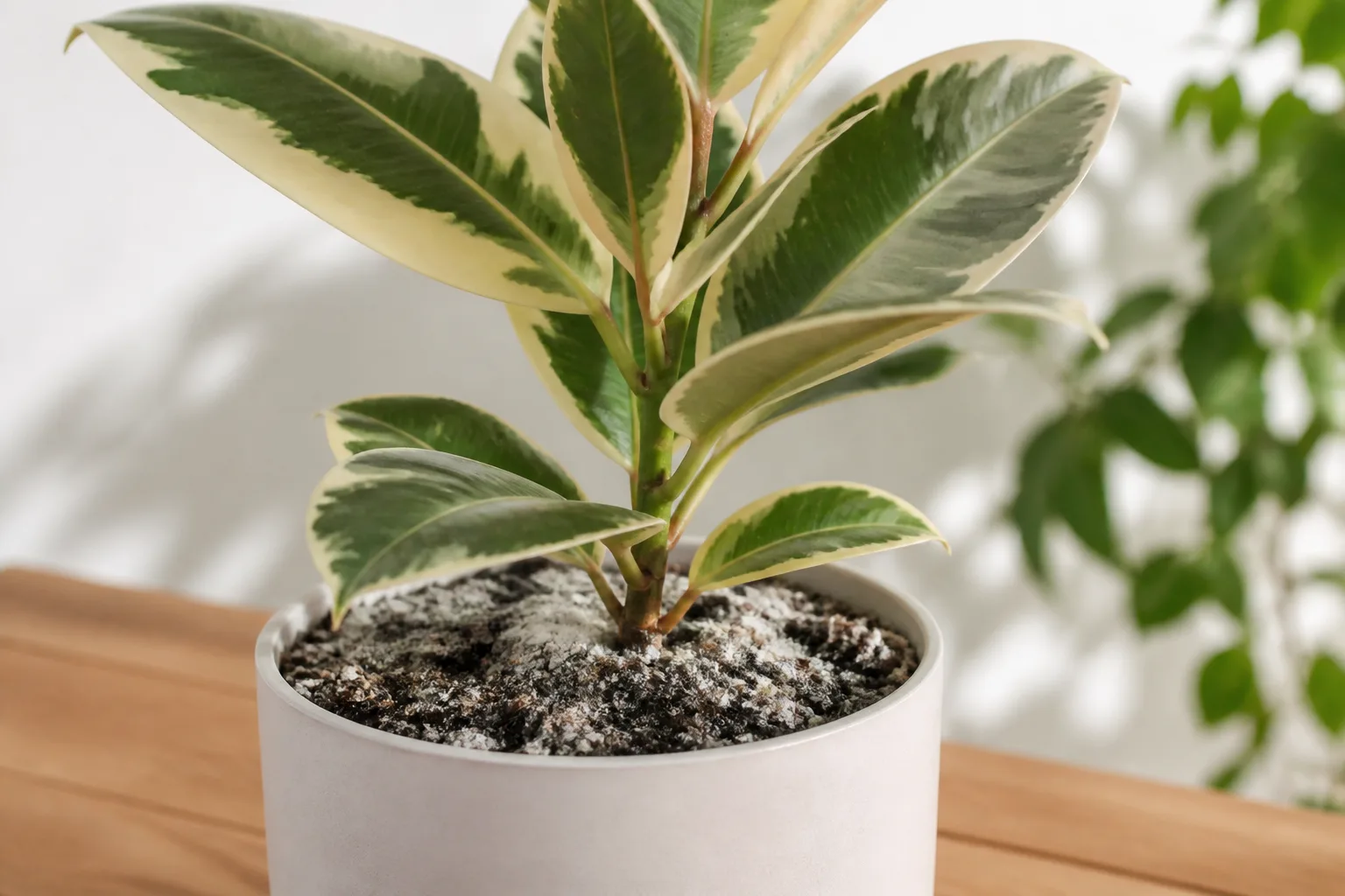 Mold on Soil on Ficus Tineke - visible symptom on the plant