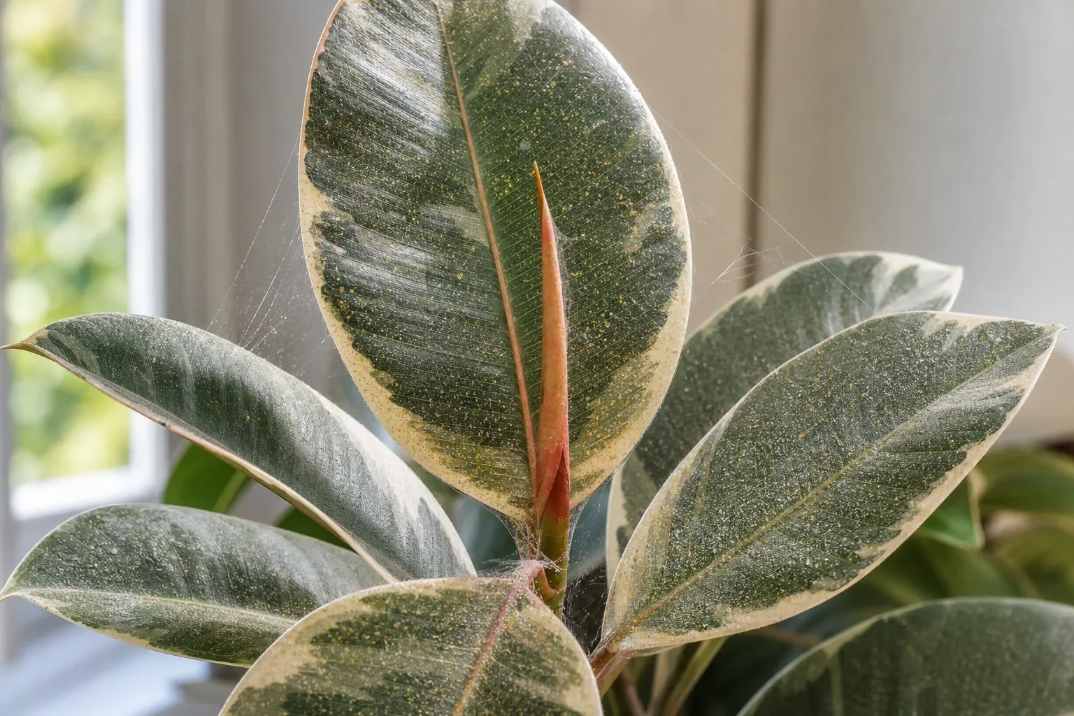 Spider Mites on Ficus Tineke - visible symptom on the plant