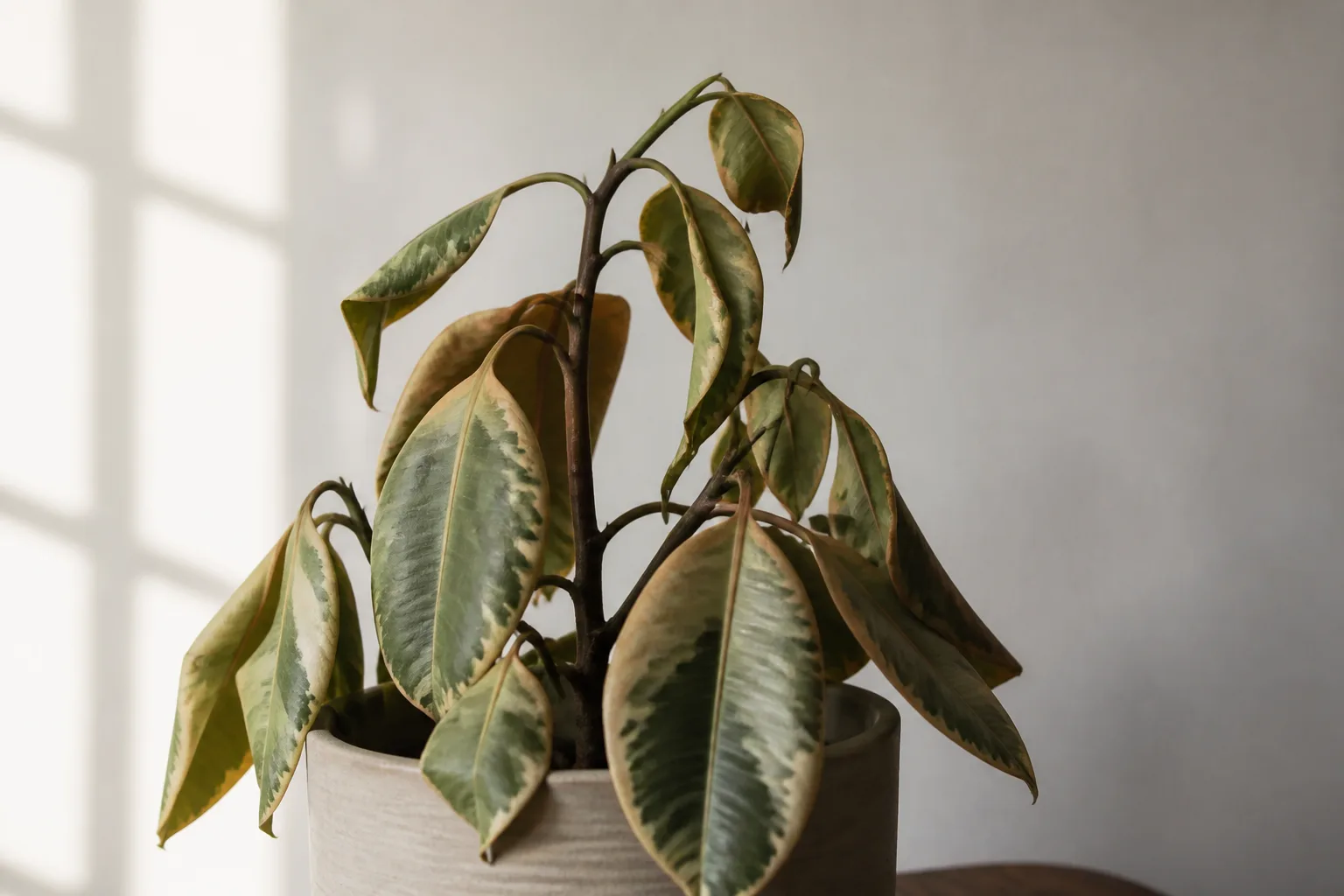 Wilting on Ficus Tineke - visible symptom on the plant